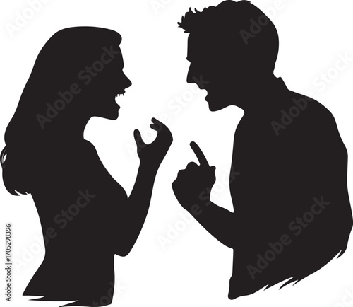 Quarreling Couple Silhouette on Transparent Background