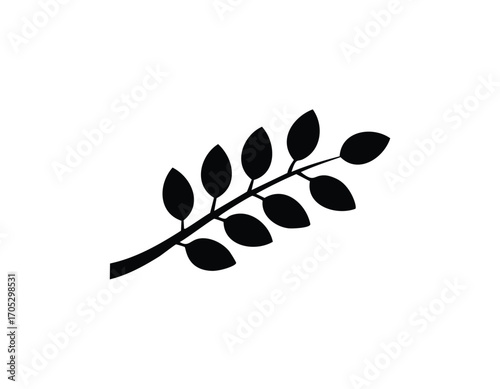 Black Silhouette of a Branch with Multiple Leaves Keywords: branch, leaf, plant, nature