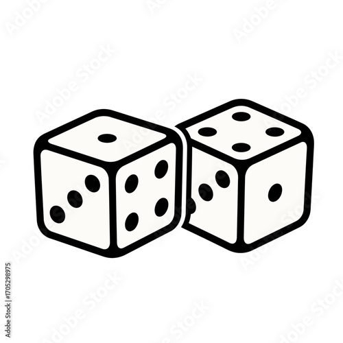 Two Dice Showing Different Numbers Black Outlines White Background