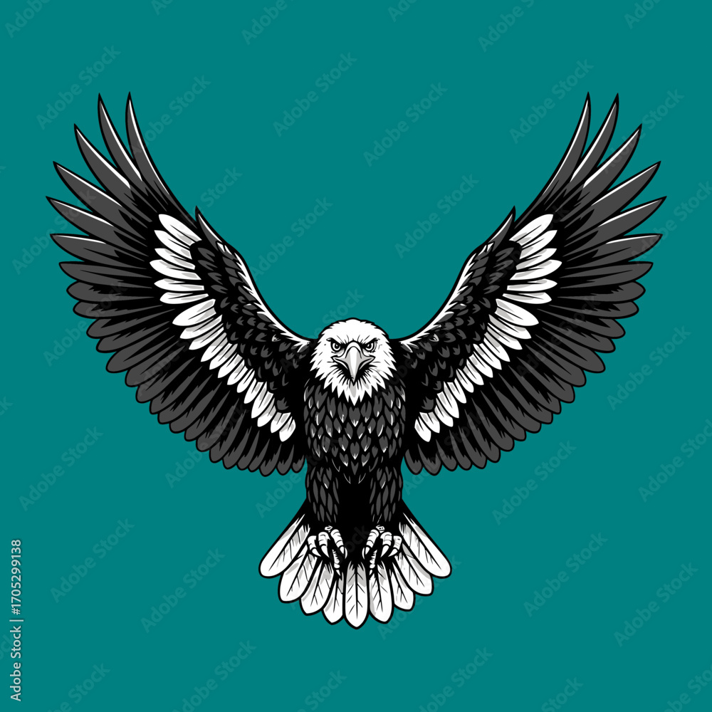 Obraz premium Majestic Bald Eagle with Wings Spread Wide Sharp Gaze and Detailed Plumage