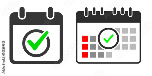Two Simple Calendars with Green Checkmarks Highlighting Important Dates