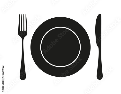 Black silhouette of a plate fork and knife cutlery