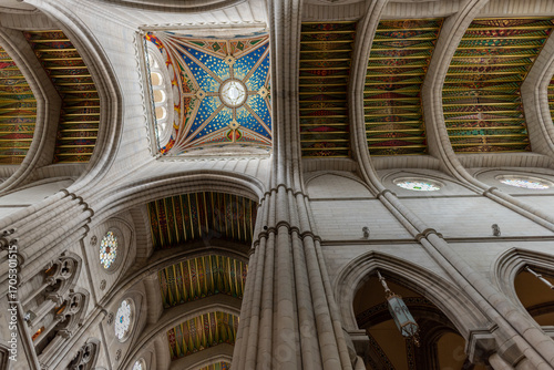 Interior of the Cathedral of Saint Mary the Royal of the Almudena located opposite the Royal Palace in Madrid, Spain