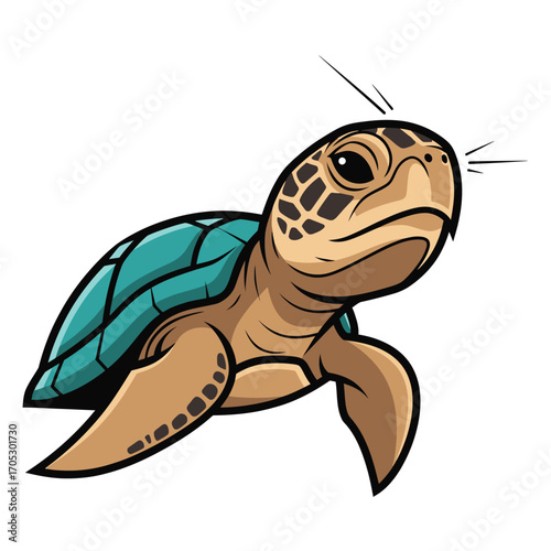 Illustration of a sea turtle swimming in clear blue water, symbolizing marine life and ocean conservation