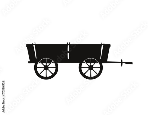 Black silhouette of a simple two-wheeled cart wagon
