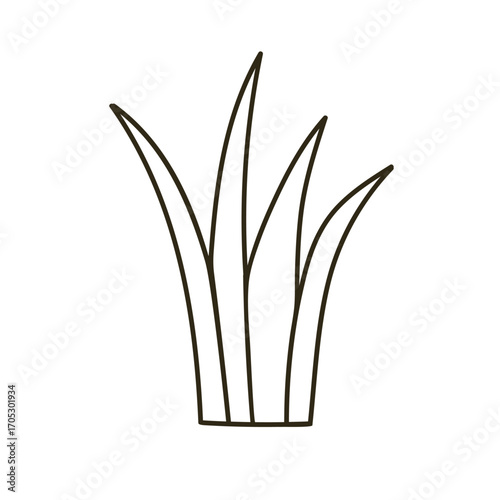 Grass growing, contoured outlined line art drawing. Abstract plant, leaf blad...