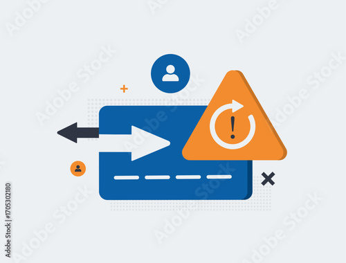 Payment failure and p2p fraud warning - transaction error with credit card, money transfer scam with user account risk and recovery alert. P2p fraud prevention, online banking security illustration