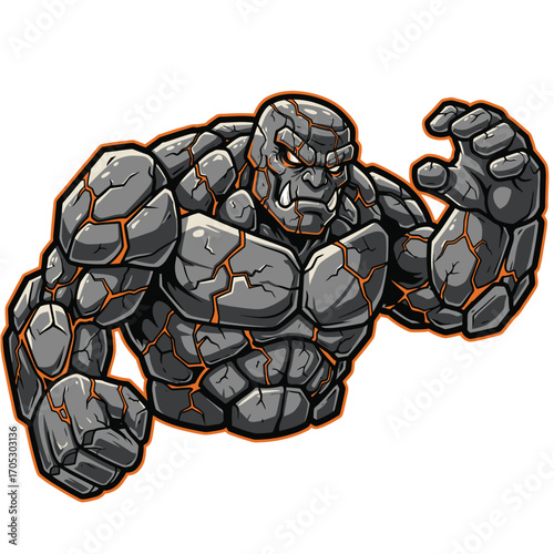 Stone Golem Illustration A Powerful, Craggy Being with Lava Veins in a Striking Pose
