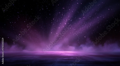 Starry Sky Purple Background with Fog