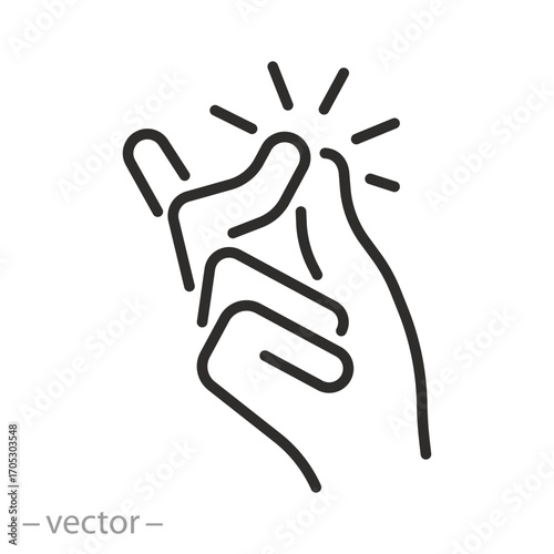 snap of a finger, easy icon, snapping fingers gesture, thin line web symbol on white background, editable stroke vector illustration eps 10