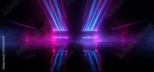 Abstract Futuristic Neon Stage Background with Laser Lights