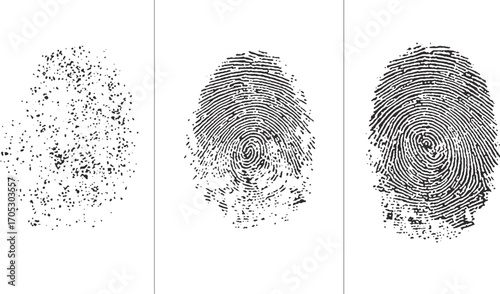 Vector black fingerprint background. Human grunge individual finger prints, biometric thumb lines and hand marks.