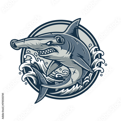 Fierce Hammerhead Shark Illustration with Dynamic Water Waves