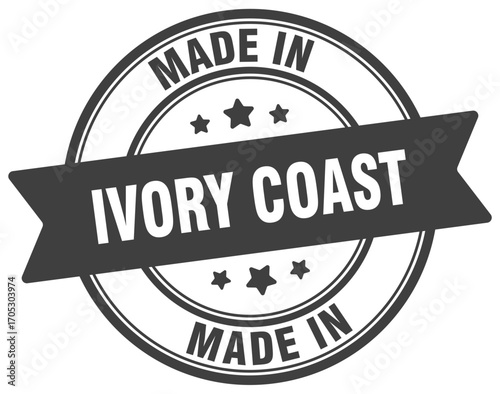 Made in Ivory Coast round sign. Made in Ivory Coast stamp.