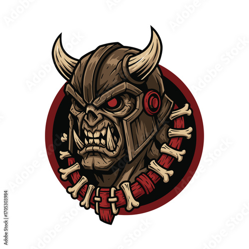 Fierce Warrior Monster with Horns and Bone Armor, Illustration