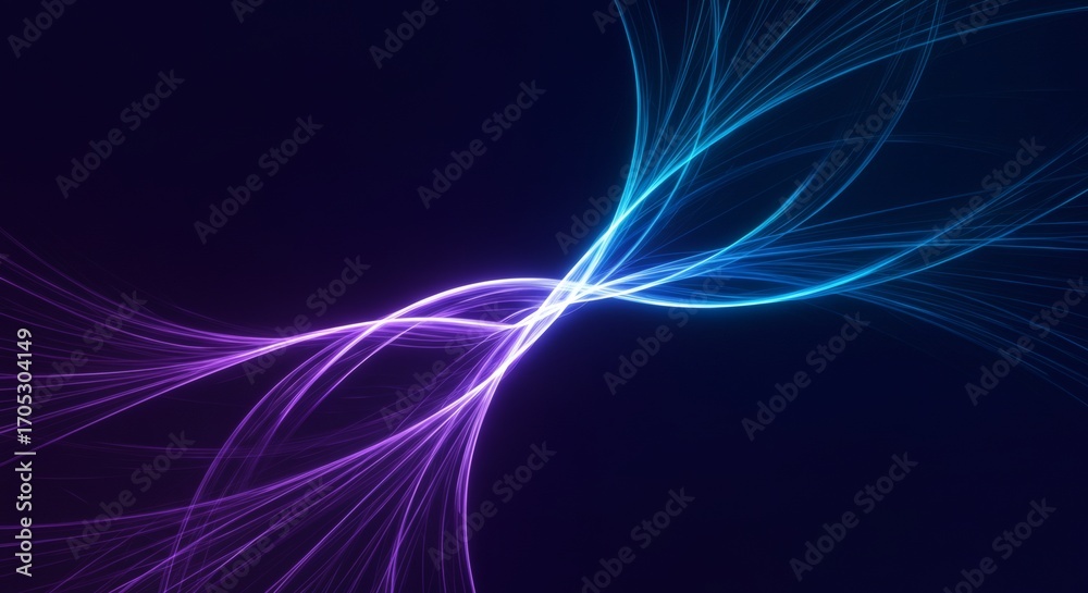 Obraz premium Abstract Waves Neon Blue Purple Light Streaks on Dark Background.