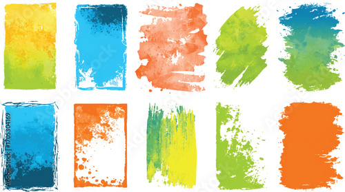 Colored straight thick brush lines. Hand drawn vector brushstroke text boxes. Set of calligraphy dry brush. Vector set of hand drawn brush strokes and stains.