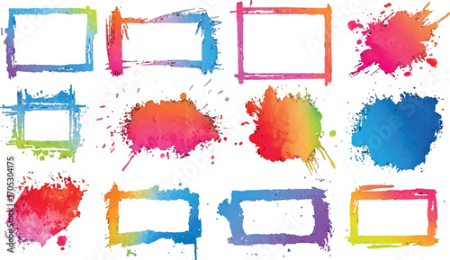 Colored straight thick brush lines. Hand drawn vector brushstroke text boxes. Set of calligraphy dry brush. Vector set of hand drawn brush strokes and stains.
