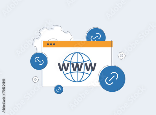 Backlink building drives SEO optimization with higher domain authority and quality referral traffic. Link building websites improve rankings and online visibility. Flat vector illustration