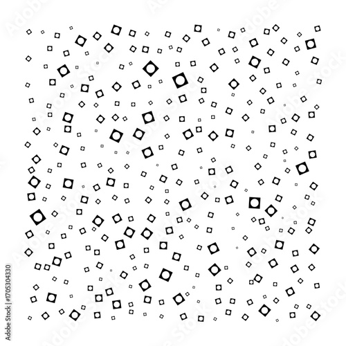 Grunge texture of geometric shapes, circle in square of different sizes chaotically