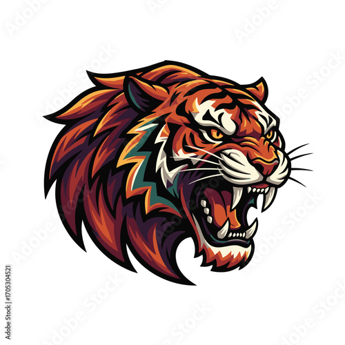 Roaring Tiger Head Fierce Vector Illustration