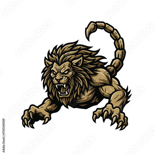Majestic Lion-Scorpion Hybrid A Powerful Creature Illustration