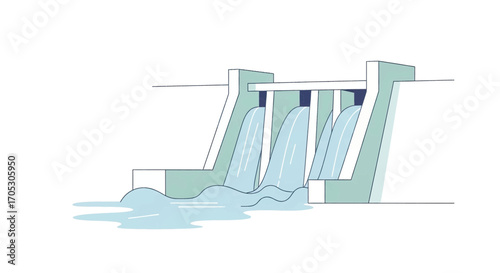 Powerful dam generating clean energy with cascading water flow, symbolizing renewable power and engineering.