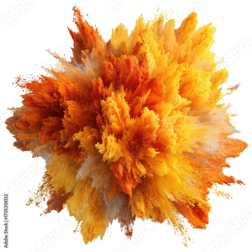 Abstract explosion of orange, yellow, and tan colored powder