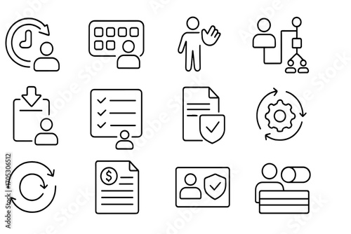 Workflow and process outline icon set. task management, planning, efficiency icons
