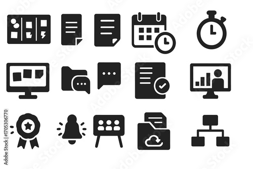 Business, office solid icon set. productivity, organization, work icons solid style