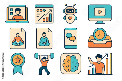 Communication, productivity outline icon set. technology, health, fitness line collection