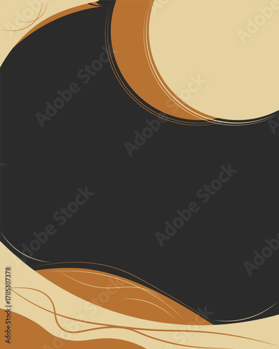 Organic fluid abstract wave embracing moon in copper vein and golden quartz