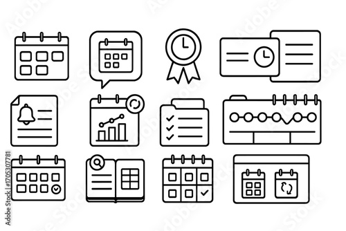 Calendar and planner line icon set. office, schedule, organizational icons collection
