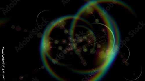 Abstract blurred colorful bokeh highlights on black background, rainbow background.