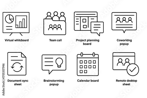 Business management icon set. task, teamwork, communication icons outline style