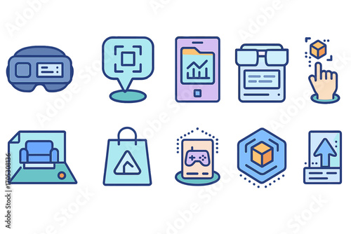 Augmented reality line icon set. ar, technology, digital interaction icons collection