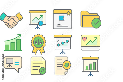 Business and finance flat icon set for presentation and marketing projects