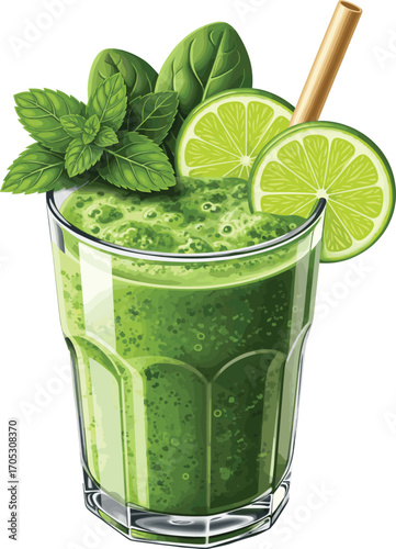 Gourmet Spinach & Kale Smoothie with Props Vector 2