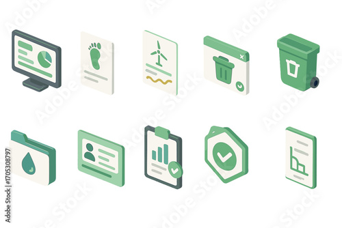 Environmental conservation icon set in 3d. recycling, energy, sustainability icons