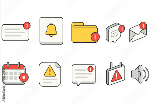 Notification, alert flat icon set. email, message, calendar, warning flat icons