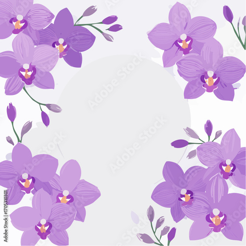 Purple floral greeting cards. Vector illustrations of elegant orchid flowers
