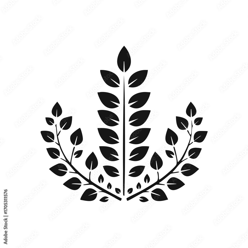 Fototapeta premium Black Stylized Laurel Branches Forming a Crest on White Keywords: laurel, branches, stylized