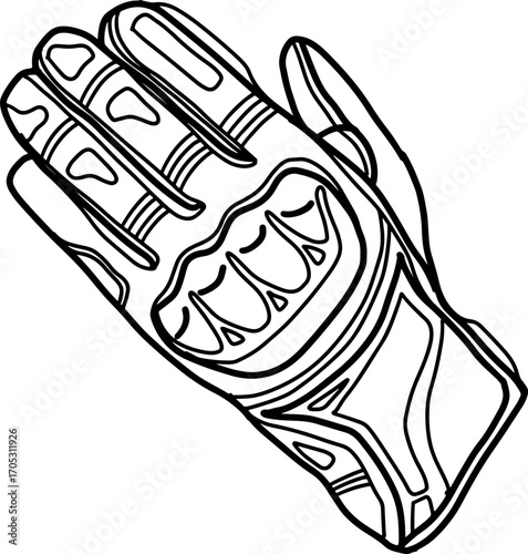 Detailed line art illustration of a single racing glove, a piece of protective gear representing speed and safety in motorsports