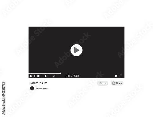 Minimalist Video Player Interface with Playback Controls and Interactive Features.