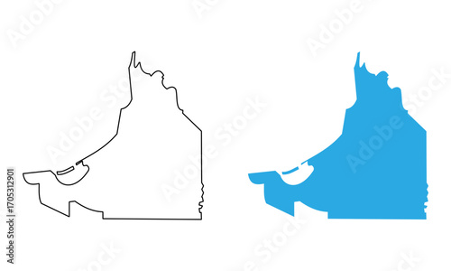 Map of Campeche, a state of Mexico. Map with detailed outlines and blue silhouettes