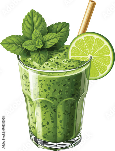 Gourmet Spinach & Kale Smoothie with Props Vector