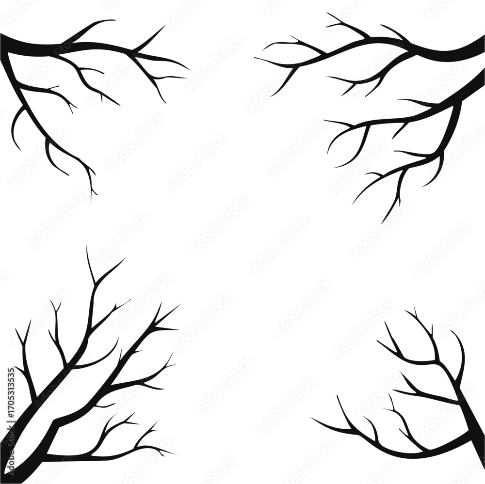 Obraz premium Four Corner Silhouettes of Bare Tree Branches winter