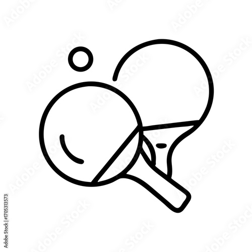Ping pong paddles and ball in minimalist line art style  