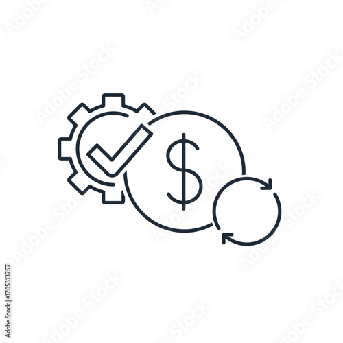 Mechanism of a financial deal. Systematic business and financial activity.Vector linear icon illustration isolated on white background.