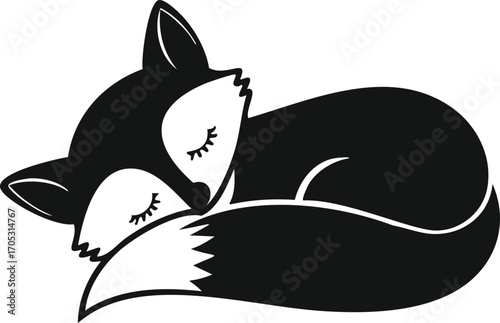 Sleeping Fox Cub Curled Up with Tail napping